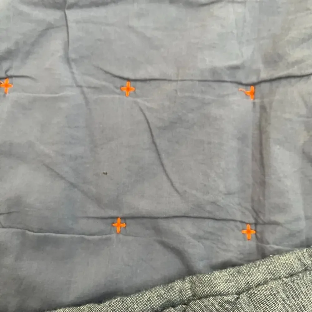 Crate & Barrel Blue Chambray Twin Quilt 66x86 in Orange Accent Stitching